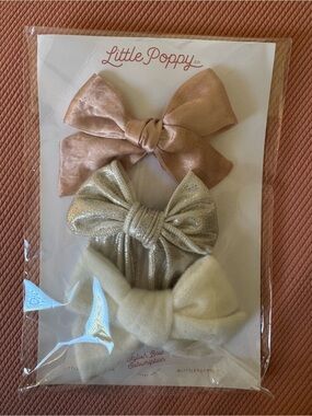 Little Poppy Kids Bow Set — Blush, Silver & Cream